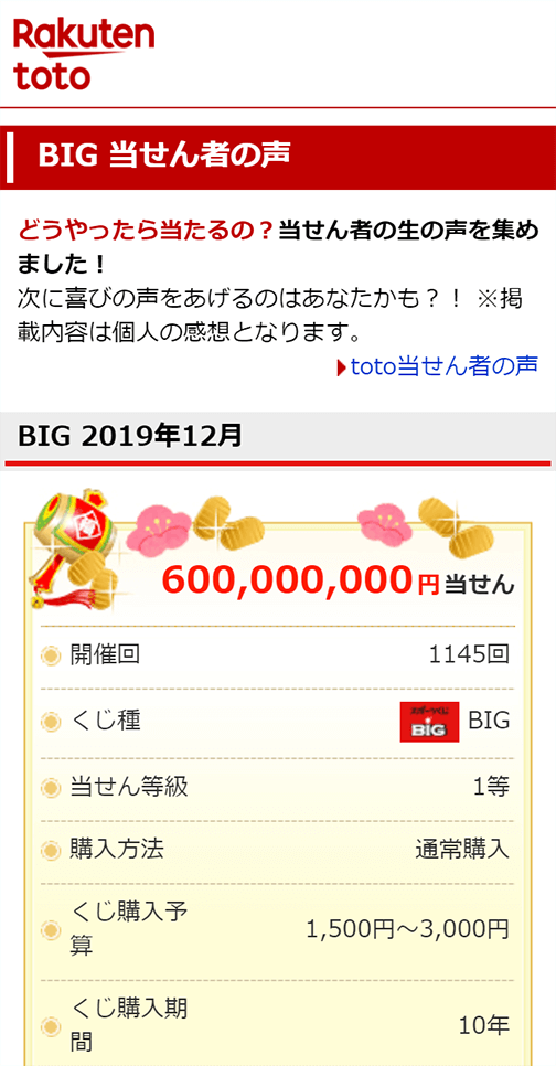 BIG当選者の声