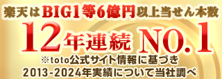 楽天はBIG1等6億円以上当せん本数12年連続ナンバーワン ※toto公式サイト2013-2024情報当社調べ